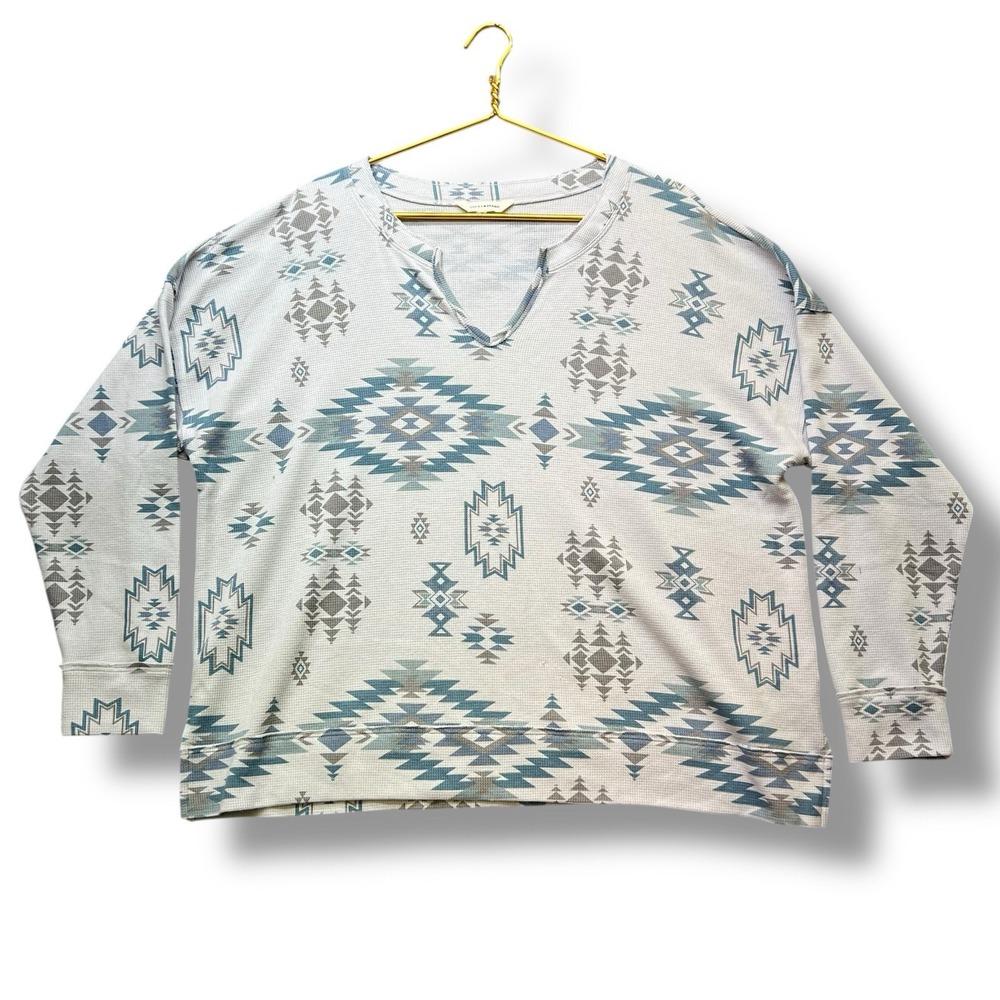 Lucky Brand Womens Long-Sleeve XL Waffle Knit Aztec Western Shirt Thermal
